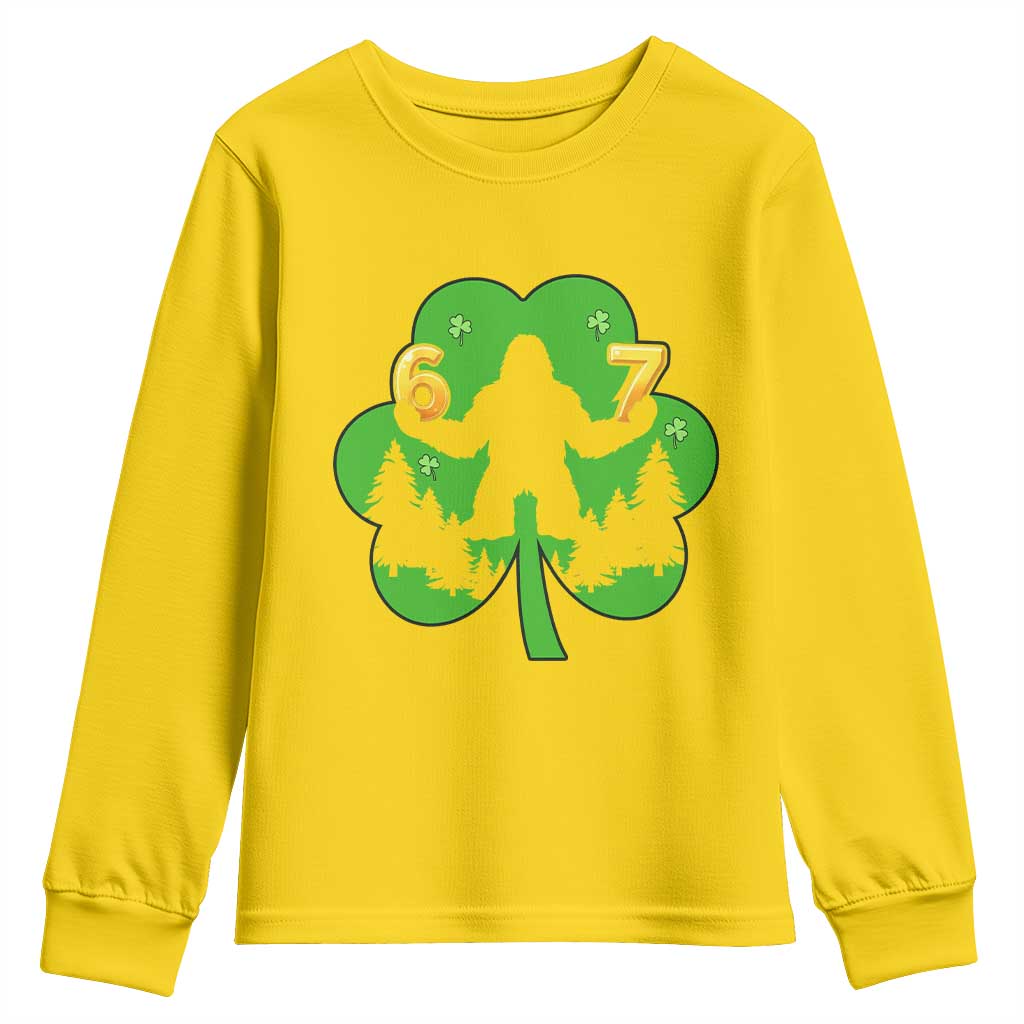 St Patricks Day Bigfoot Shamrock Youth Sweatshirt Six Seven Meme