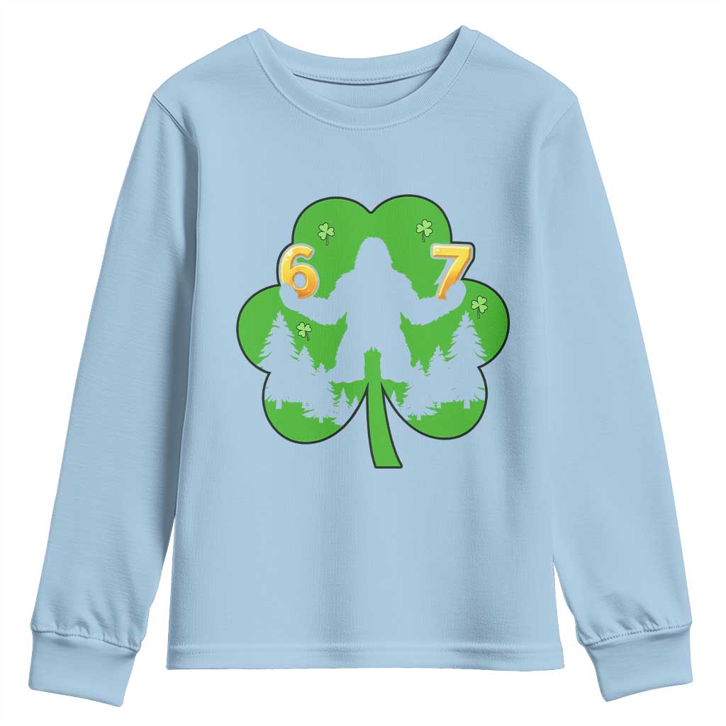St Patricks Day Bigfoot Shamrock Youth Sweatshirt Six Seven Meme