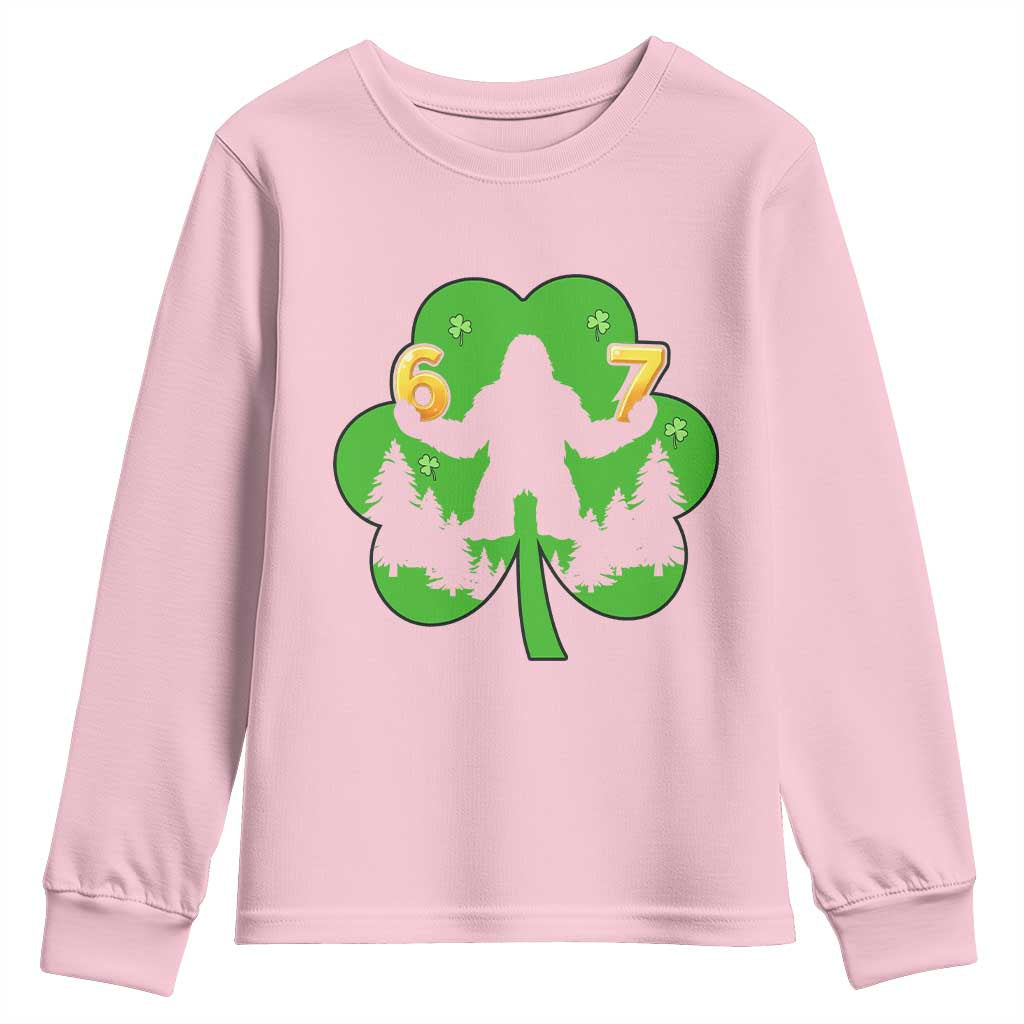 St Patricks Day Bigfoot Shamrock Youth Sweatshirt Six Seven Meme