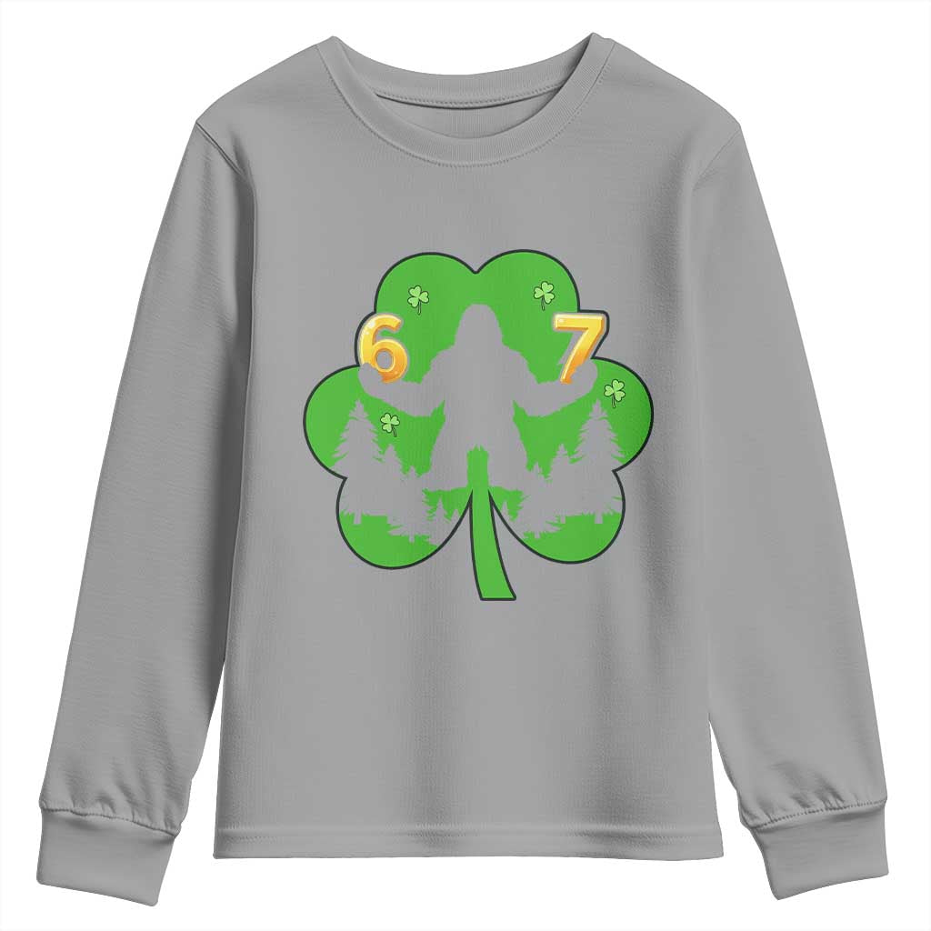 St Patricks Day Bigfoot Shamrock Youth Sweatshirt Six Seven Meme