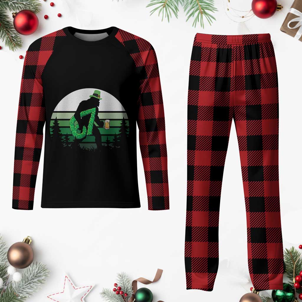 Funny St Patricks Bigfoot Says Six Seven Plaid Pajama Set Gen Z Irish Gift