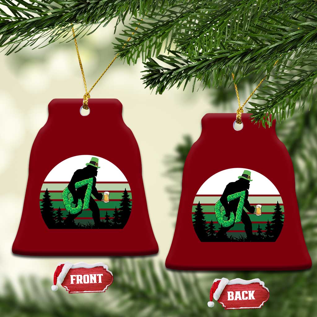 Funny St Patricks Bigfoot Says Six Seven Ceramic Ornament Gen Z Irish Gift