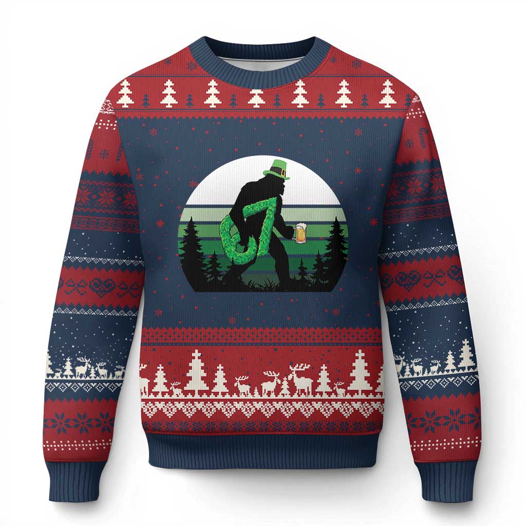 Funny St Patricks Bigfoot Says Six Seven Ugly Christmas Sweater Gen Z Irish Gift