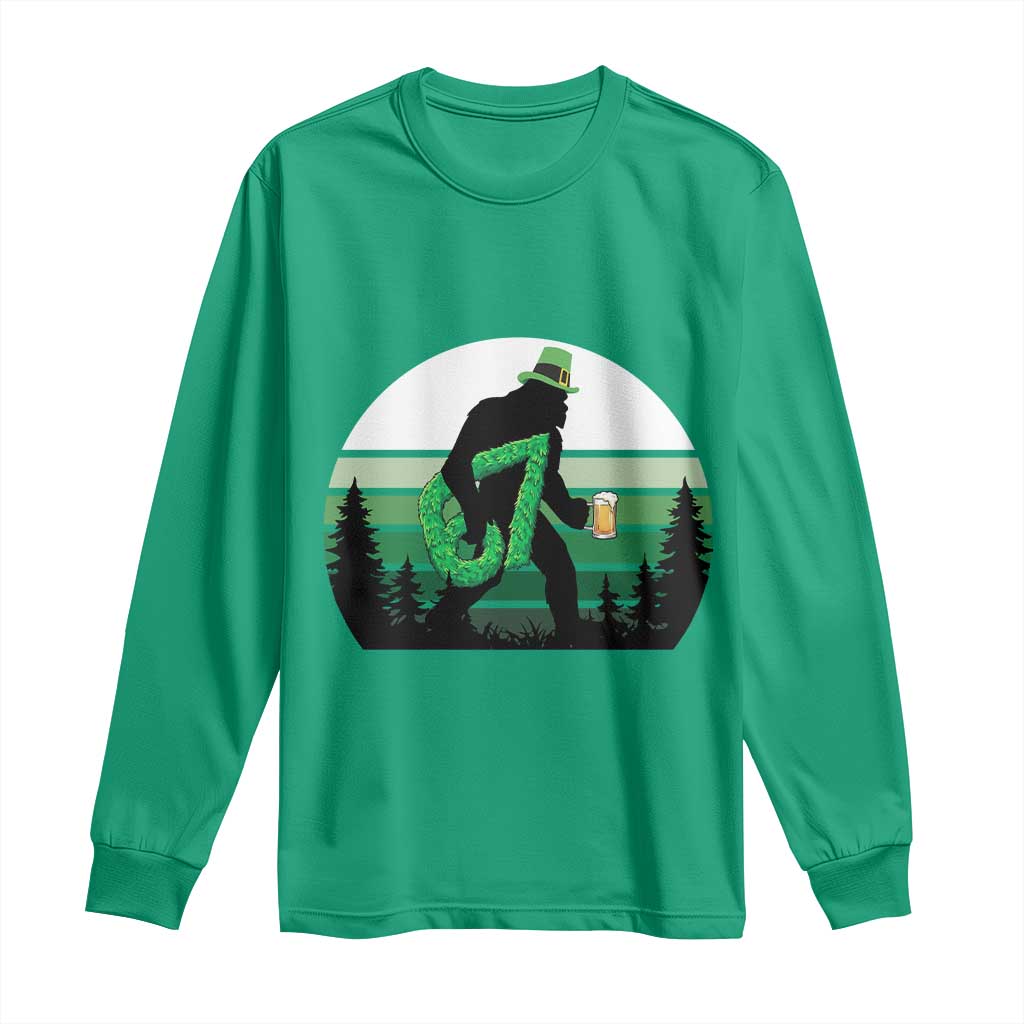 Funny St Patricks Bigfoot Says Six Seven Long Sleeve Shirt Gen Z Irish Gift