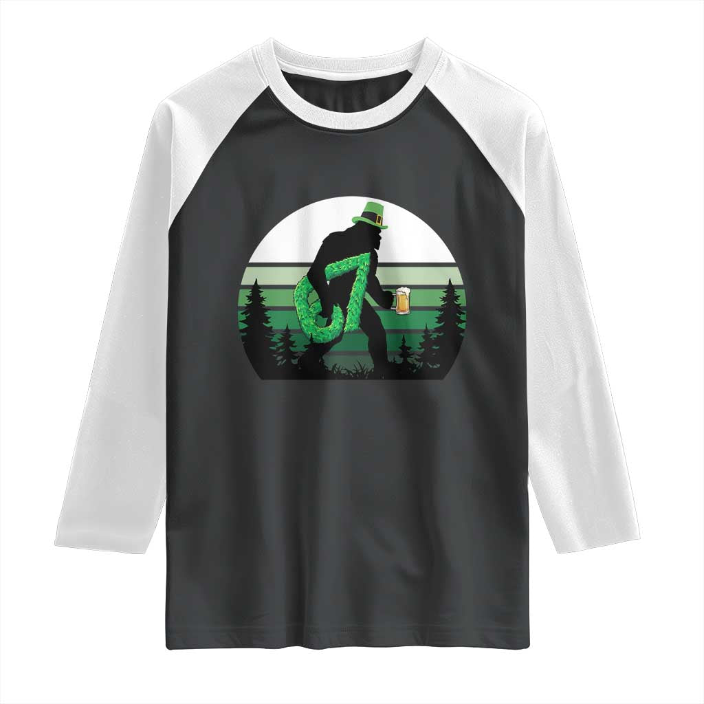 Funny St Patricks Bigfoot Says Six Seven Raglan Shirt Gen Z Irish Gift