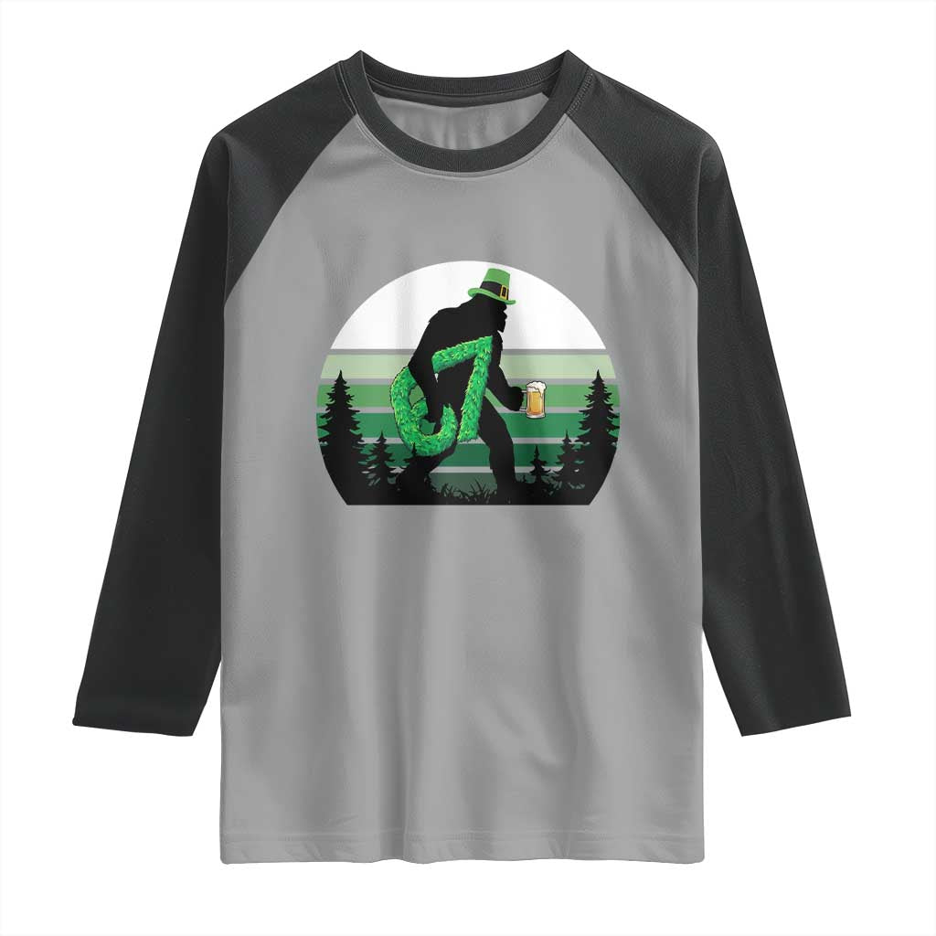 Funny St Patricks Bigfoot Says Six Seven Raglan Shirt Gen Z Irish Gift