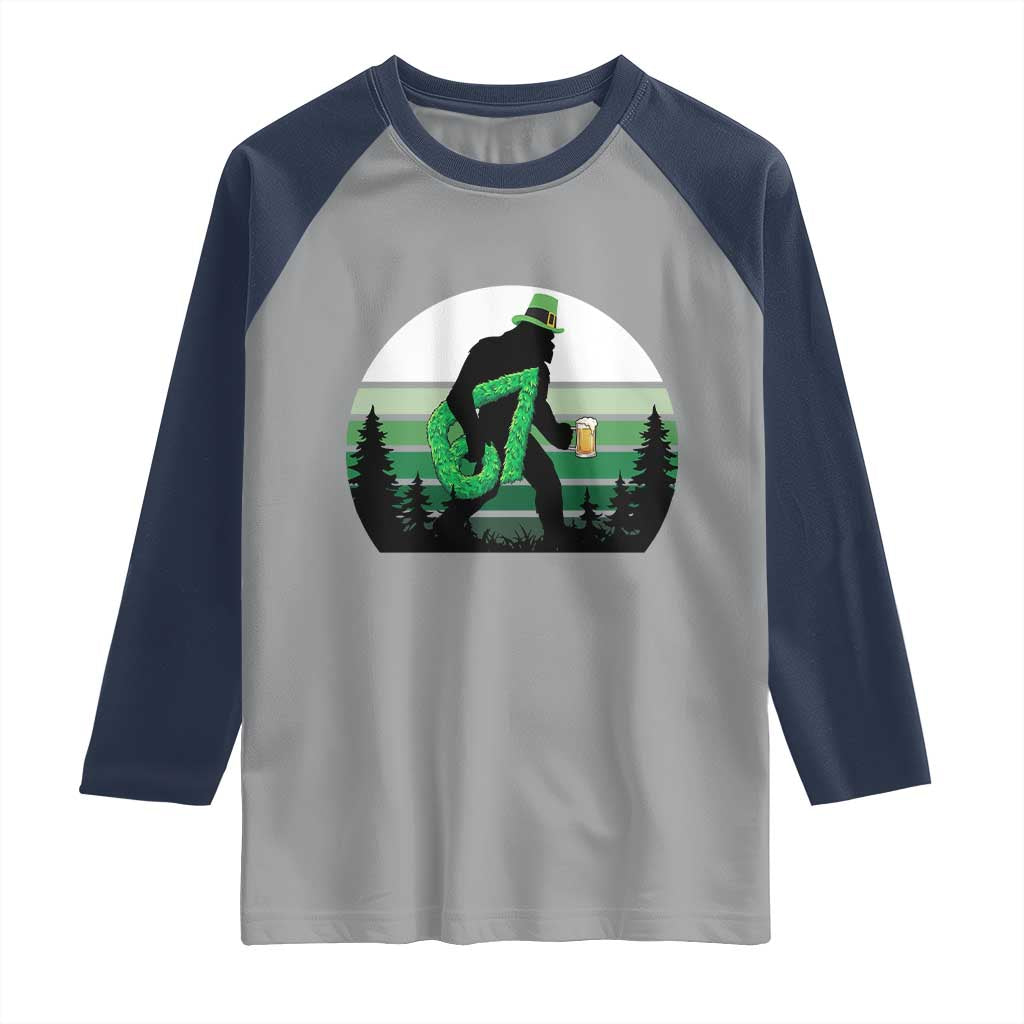 Funny St Patricks Bigfoot Says Six Seven Raglan Shirt Gen Z Irish Gift