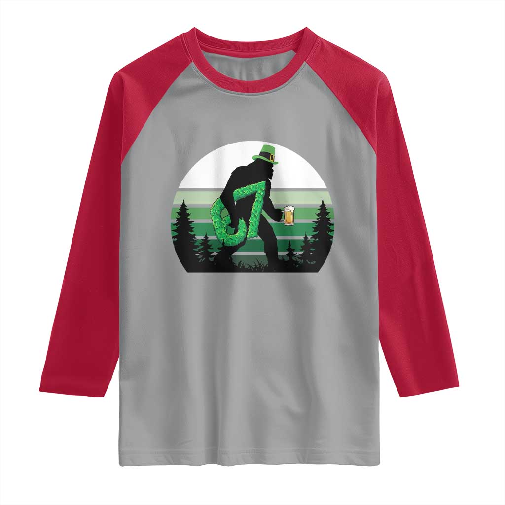 Funny St Patricks Bigfoot Says Six Seven Raglan Shirt Gen Z Irish Gift
