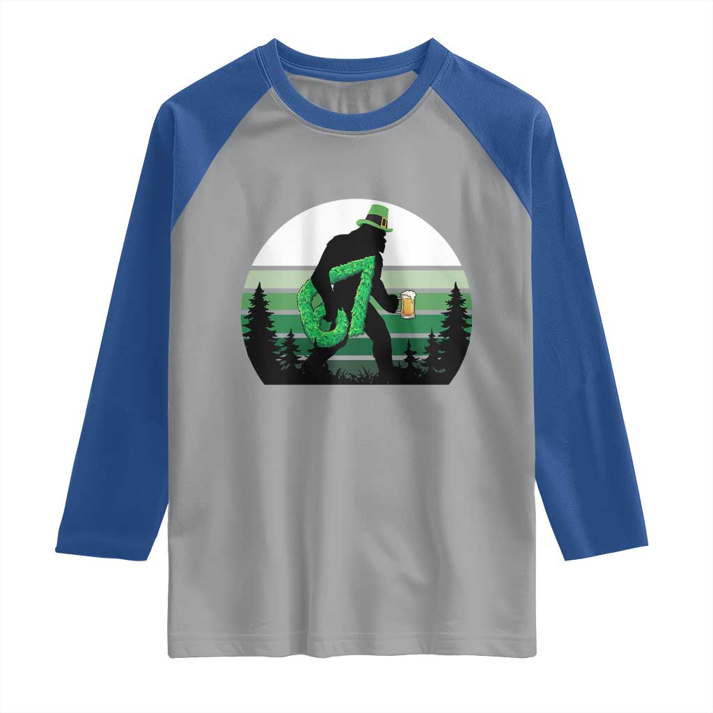 Funny St Patricks Bigfoot Says Six Seven Raglan Shirt Gen Z Irish Gift