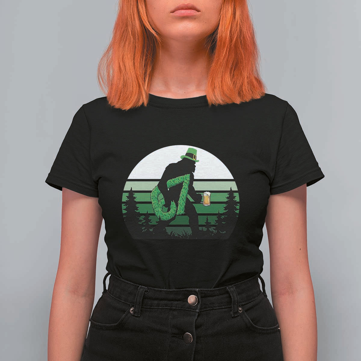 Funny St Patricks Bigfoot Says Six Seven T Shirt For Women Gen Z Irish Gift