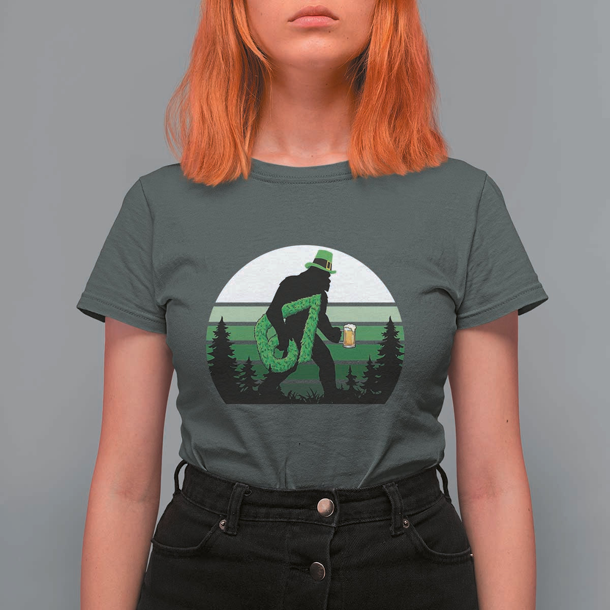 Funny St Patricks Bigfoot Says Six Seven T Shirt For Women Gen Z Irish Gift