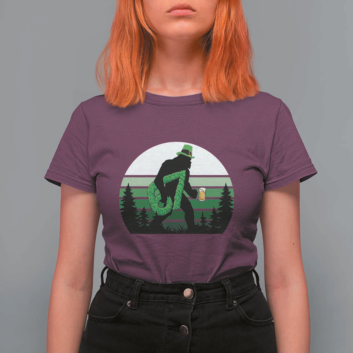 Funny St Patricks Bigfoot Says Six Seven T Shirt For Women Gen Z Irish Gift