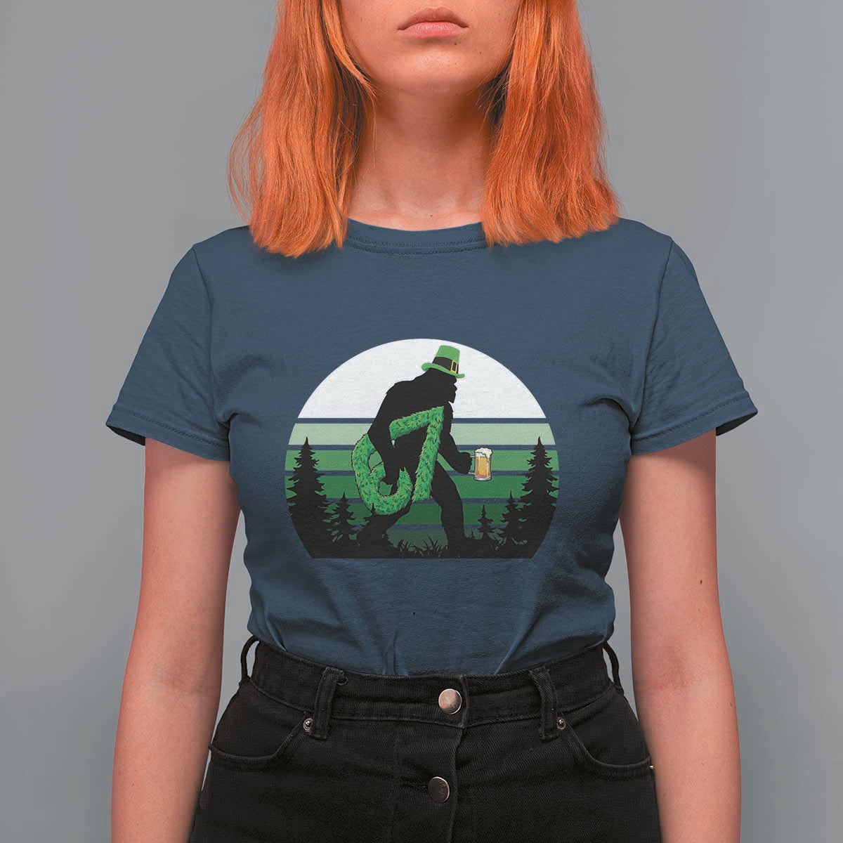 Funny St Patricks Bigfoot Says Six Seven T Shirt For Women Gen Z Irish Gift