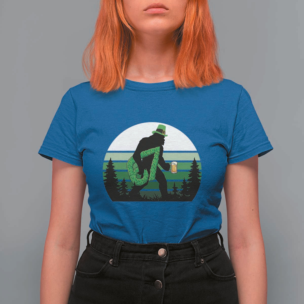 Funny St Patricks Bigfoot Says Six Seven T Shirt For Women Gen Z Irish Gift