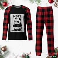 Grumpy Panda Says Nope Plaid Pajama Set Japanese Aesthetic Panda Bear Graphic
