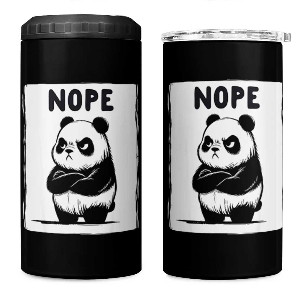 Grumpy Panda Says Nope 4 in 1 Can Cooler Tumbler Japanese Aesthetic Panda Bear Graphic