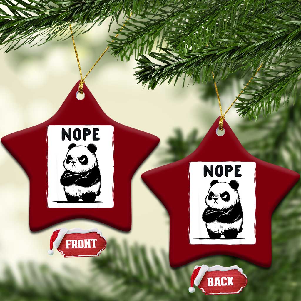 Grumpy Panda Says Nope Ceramic Ornament Japanese Aesthetic Panda Bear Graphic