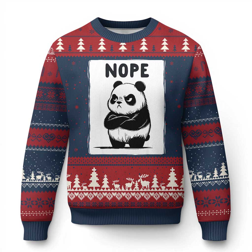 Grumpy Panda Says Nope Ugly Christmas Sweater Japanese Aesthetic Panda Bear Graphic