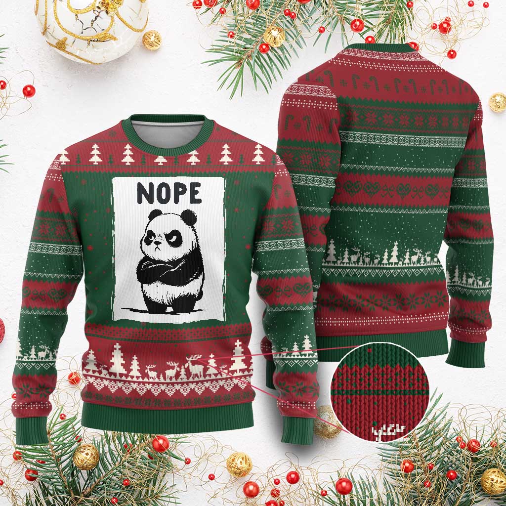 Grumpy Panda Says Nope Ugly Christmas Sweater Japanese Aesthetic Panda Bear Graphic