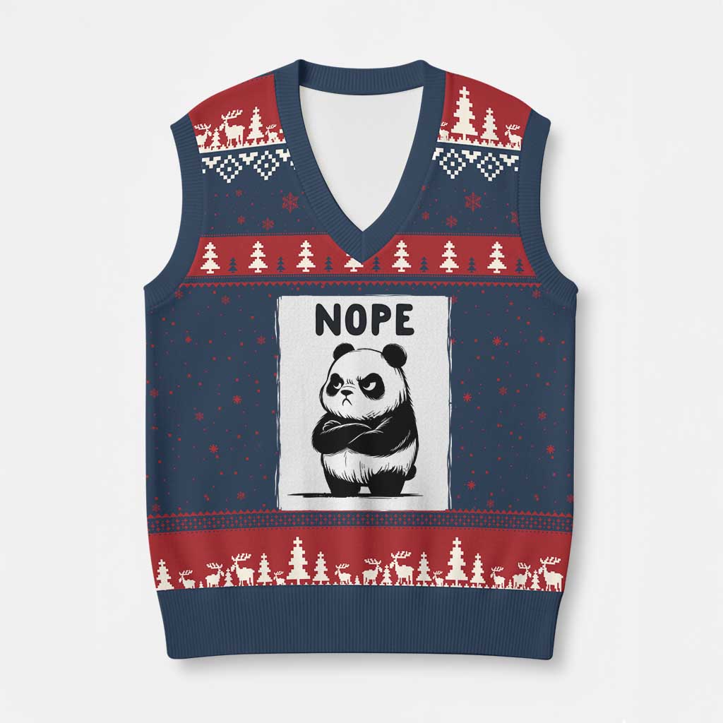 Grumpy Panda Says Nope V-Neck Knit Sweater Vest Japanese Aesthetic Panda Bear Graphic