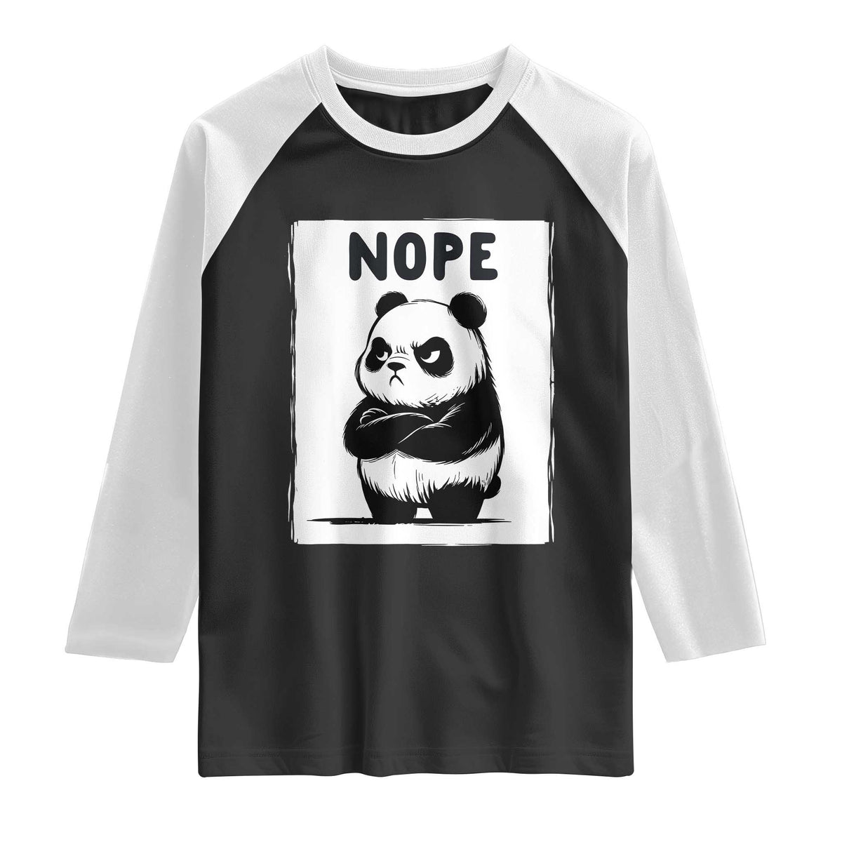 Grumpy Panda Says Nope Raglan Shirt Japanese Aesthetic Panda Bear Graphic