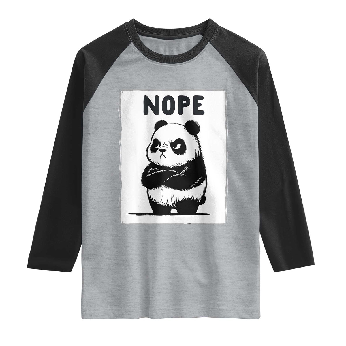 Grumpy Panda Says Nope Raglan Shirt Japanese Aesthetic Panda Bear Graphic