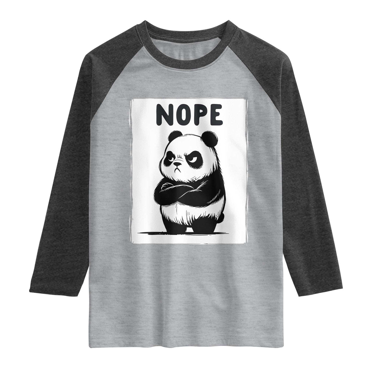 Grumpy Panda Says Nope Raglan Shirt Japanese Aesthetic Panda Bear Graphic