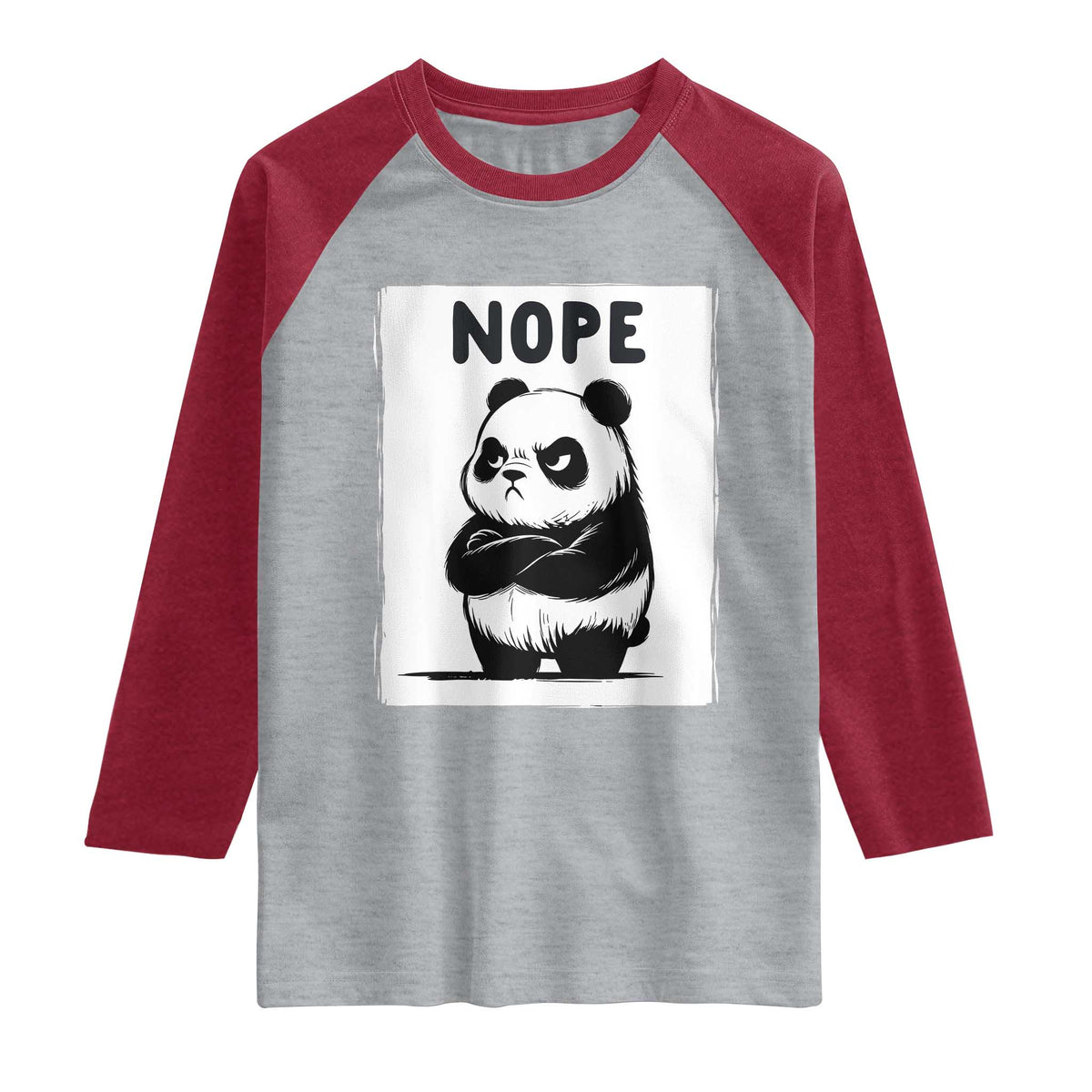 Grumpy Panda Says Nope Raglan Shirt Japanese Aesthetic Panda Bear Graphic