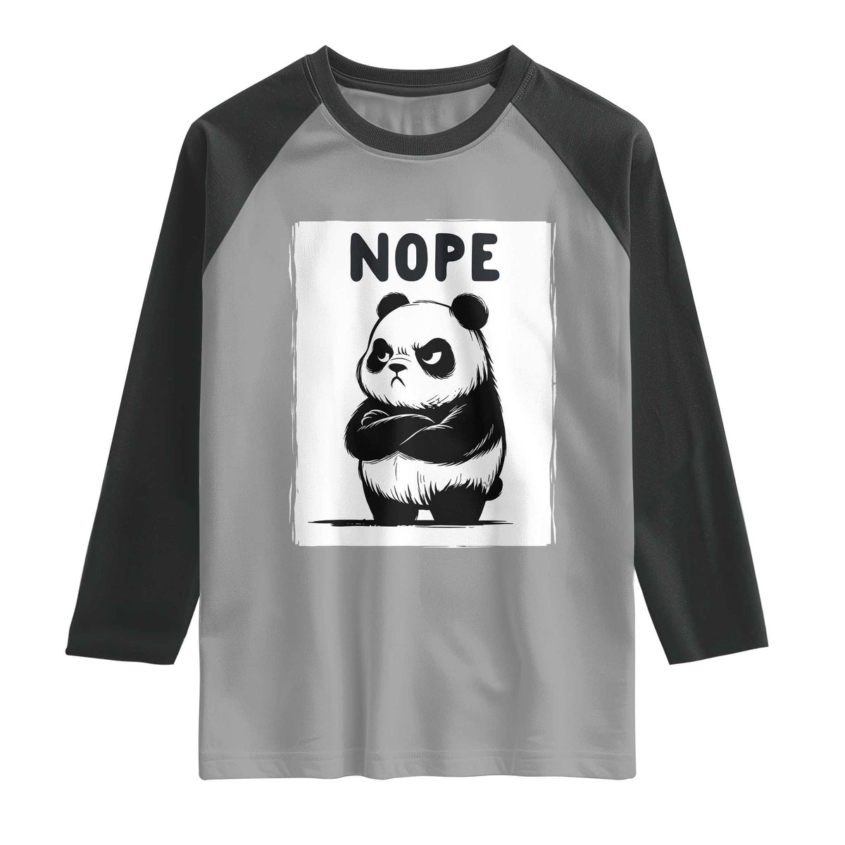 Grumpy Panda Says Nope Raglan Shirt Japanese Aesthetic Panda Bear Graphic
