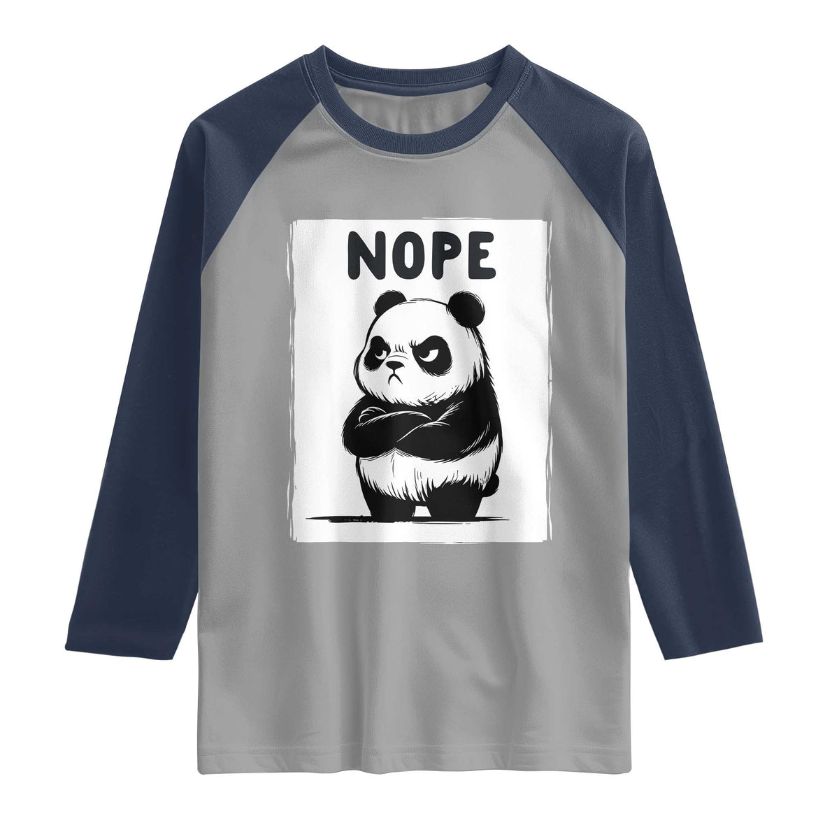 Grumpy Panda Says Nope Raglan Shirt Japanese Aesthetic Panda Bear Graphic
