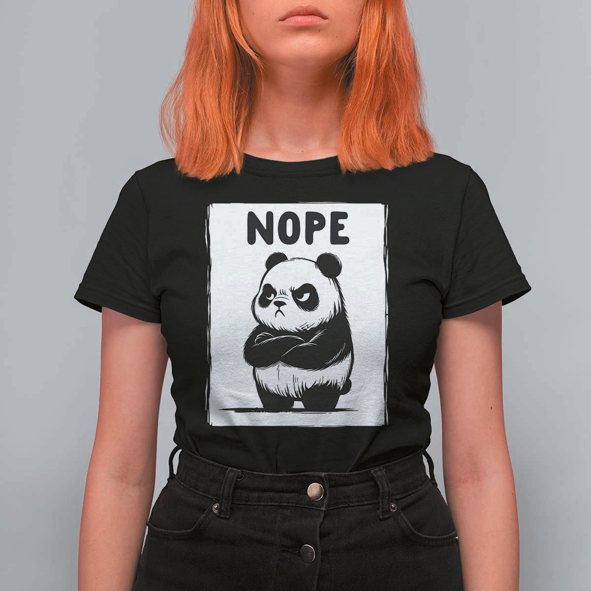 Grumpy Panda Says Nope T Shirt For Women Japanese Aesthetic Panda Bear Graphic