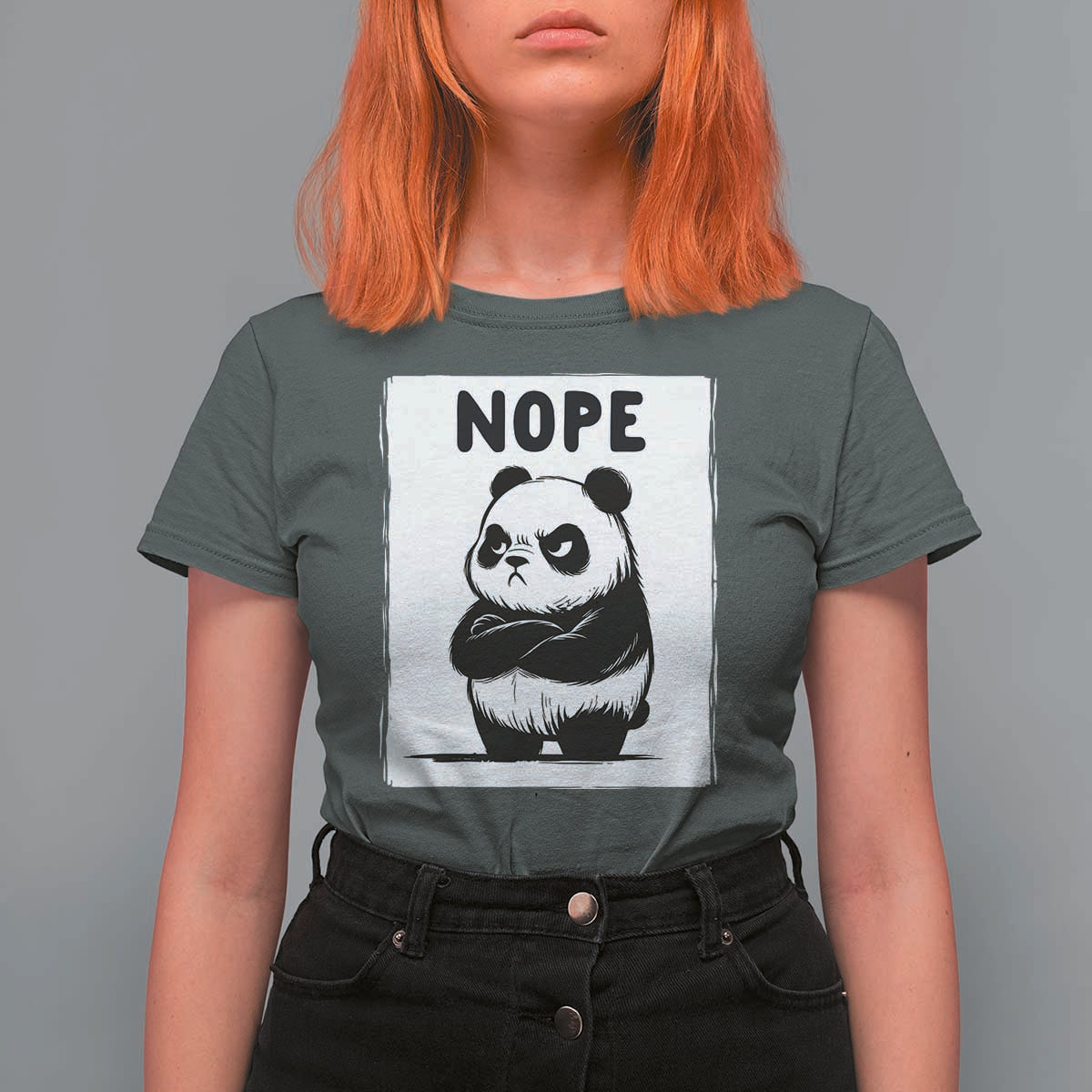 Grumpy Panda Says Nope T Shirt For Women Japanese Aesthetic Panda Bear Graphic