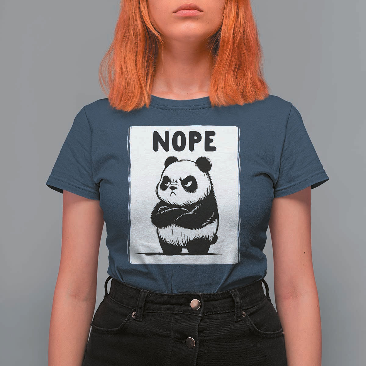 Grumpy Panda Says Nope T Shirt For Women Japanese Aesthetic Panda Bear Graphic