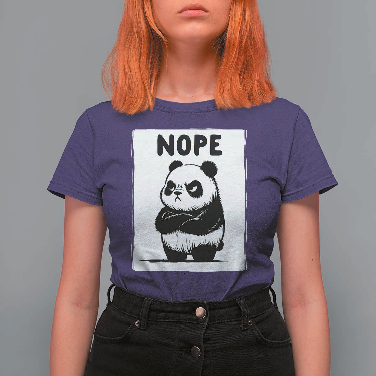 Grumpy Panda Says Nope T Shirt For Women Japanese Aesthetic Panda Bear Graphic