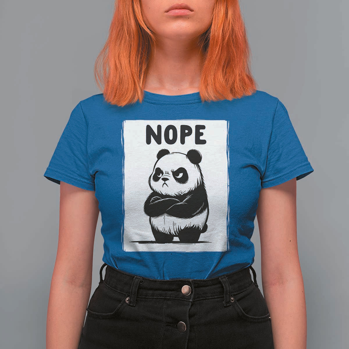 Grumpy Panda Says Nope T Shirt For Women Japanese Aesthetic Panda Bear Graphic