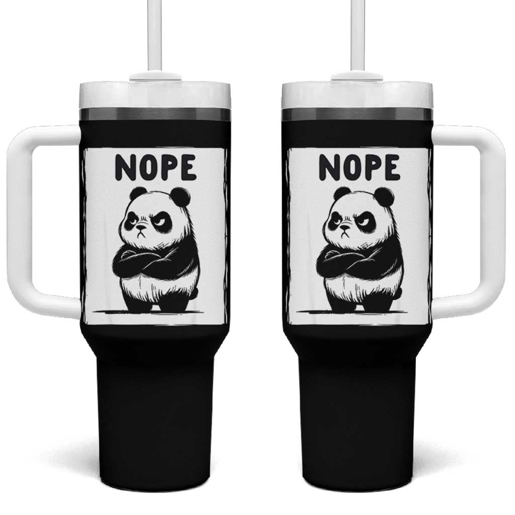 Grumpy Panda Says Nope Tumbler With Handle Japanese Aesthetic Panda Bear Graphic
