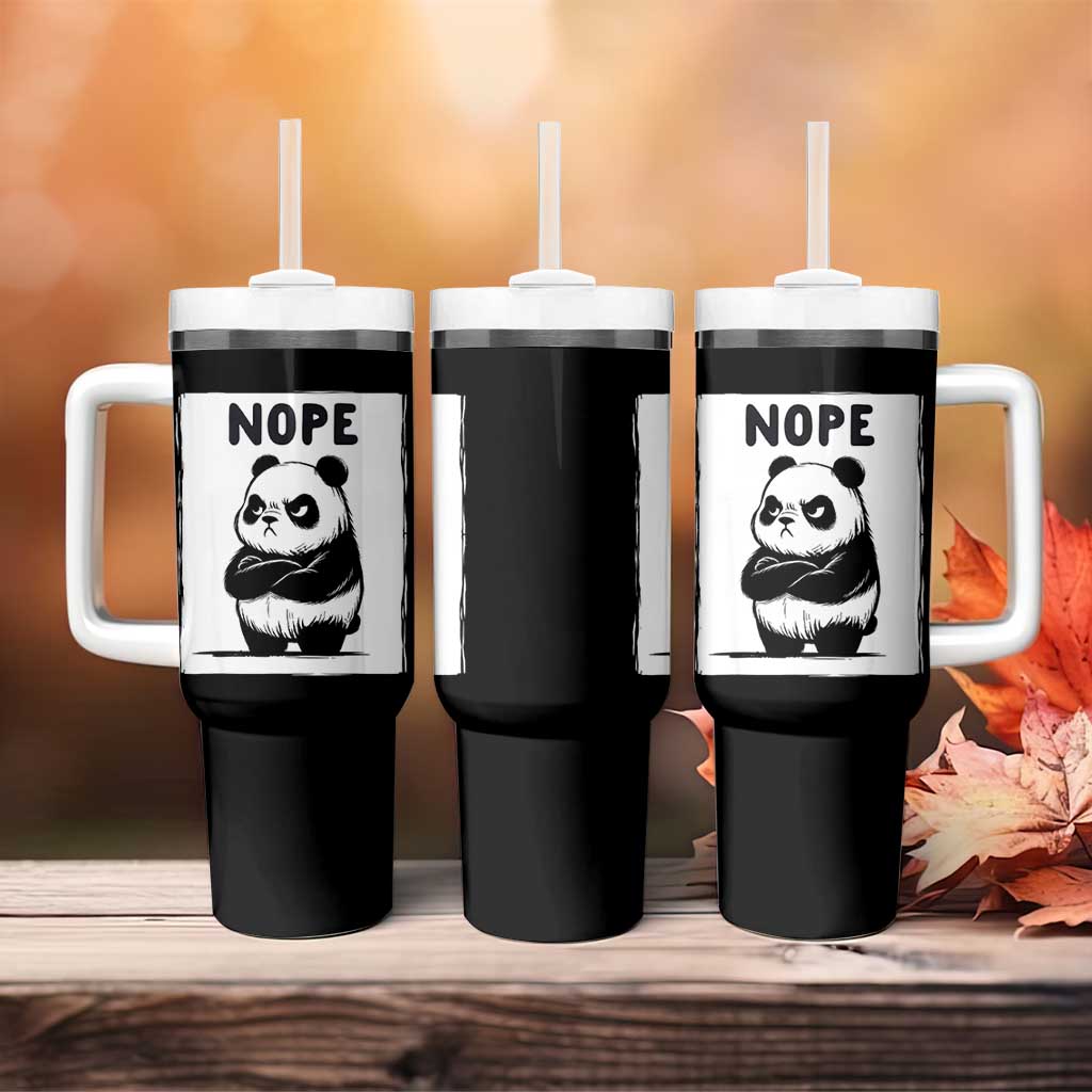 Grumpy Panda Says Nope Tumbler With Handle Japanese Aesthetic Panda Bear Graphic