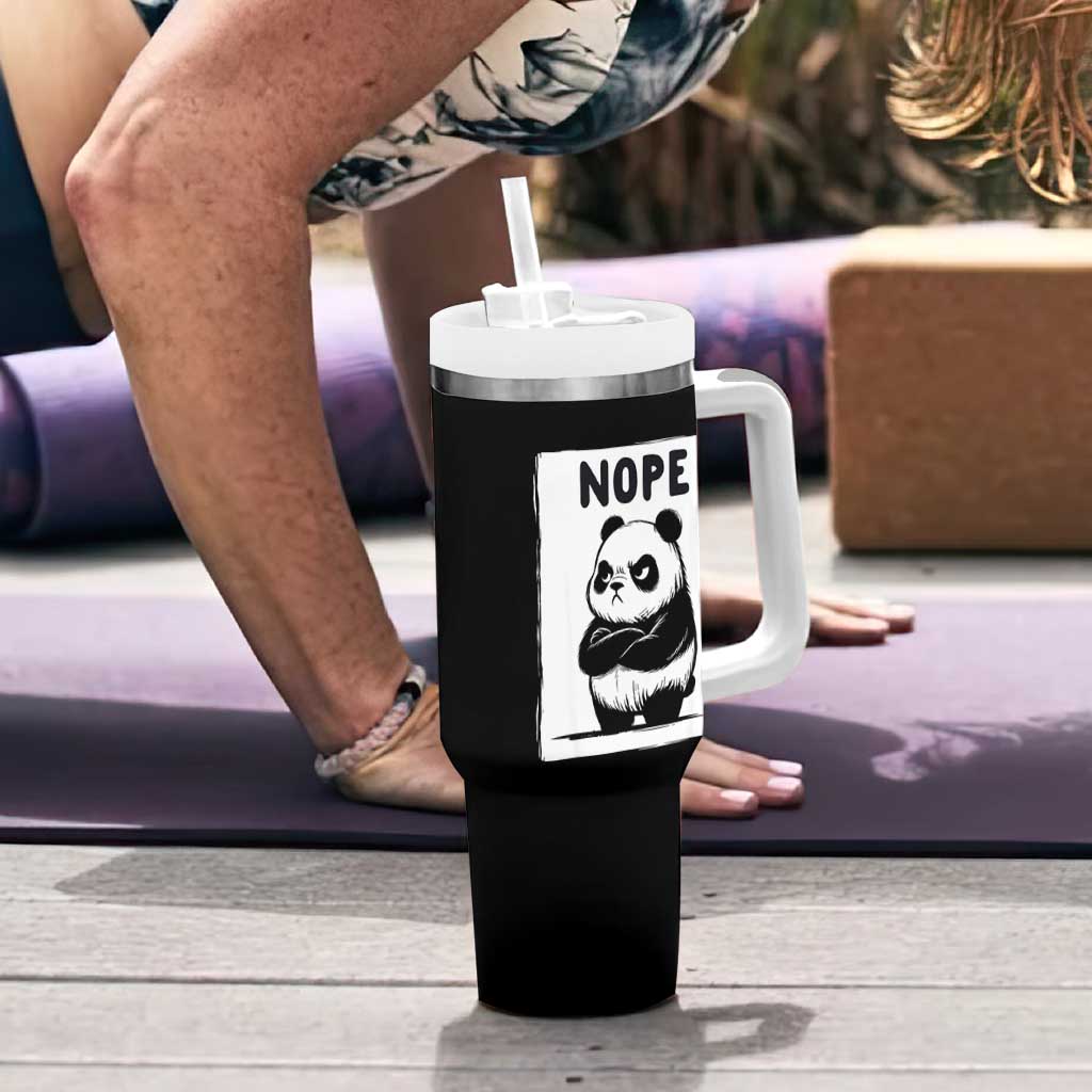 Grumpy Panda Says Nope Tumbler With Handle Japanese Aesthetic Panda Bear Graphic