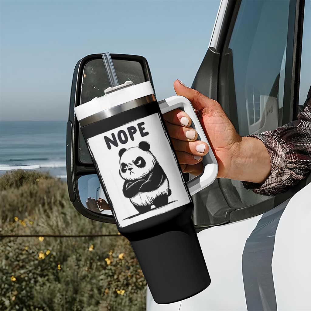 Grumpy Panda Says Nope Tumbler With Handle Japanese Aesthetic Panda Bear Graphic