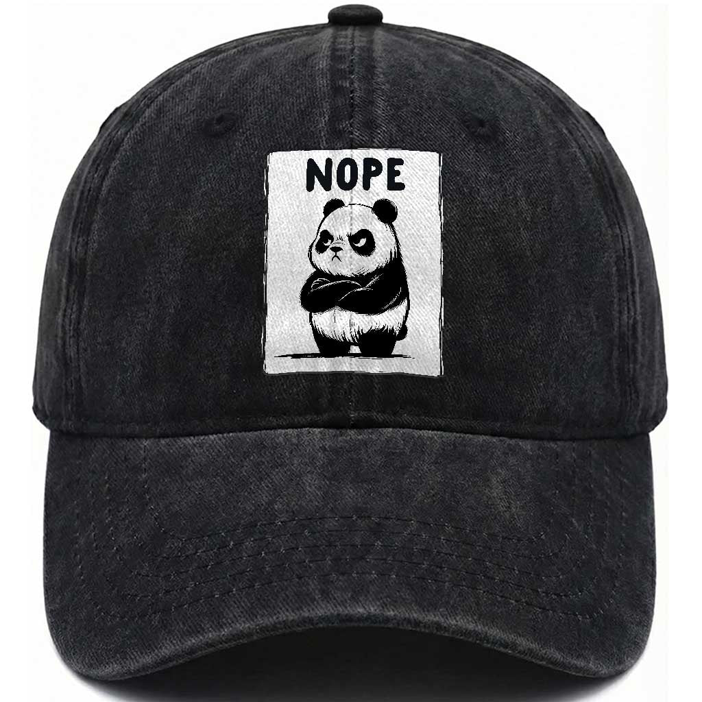 Grumpy Panda Says Nope Washed Cotton Baseball Cap Japanese Aesthetic Panda Bear Graphic