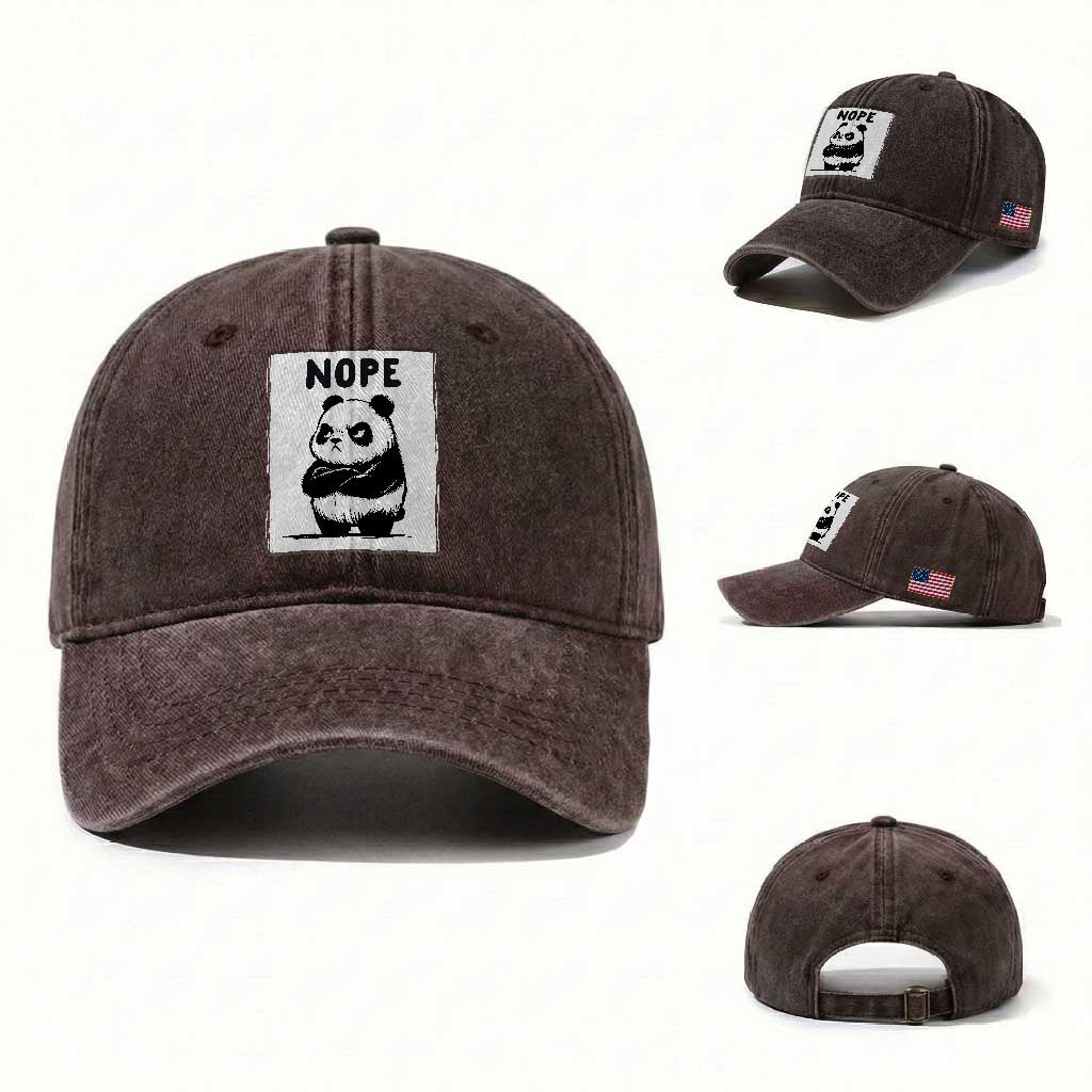 Grumpy Panda Says Nope Washed Cotton Baseball Cap Japanese Aesthetic Panda Bear Graphic