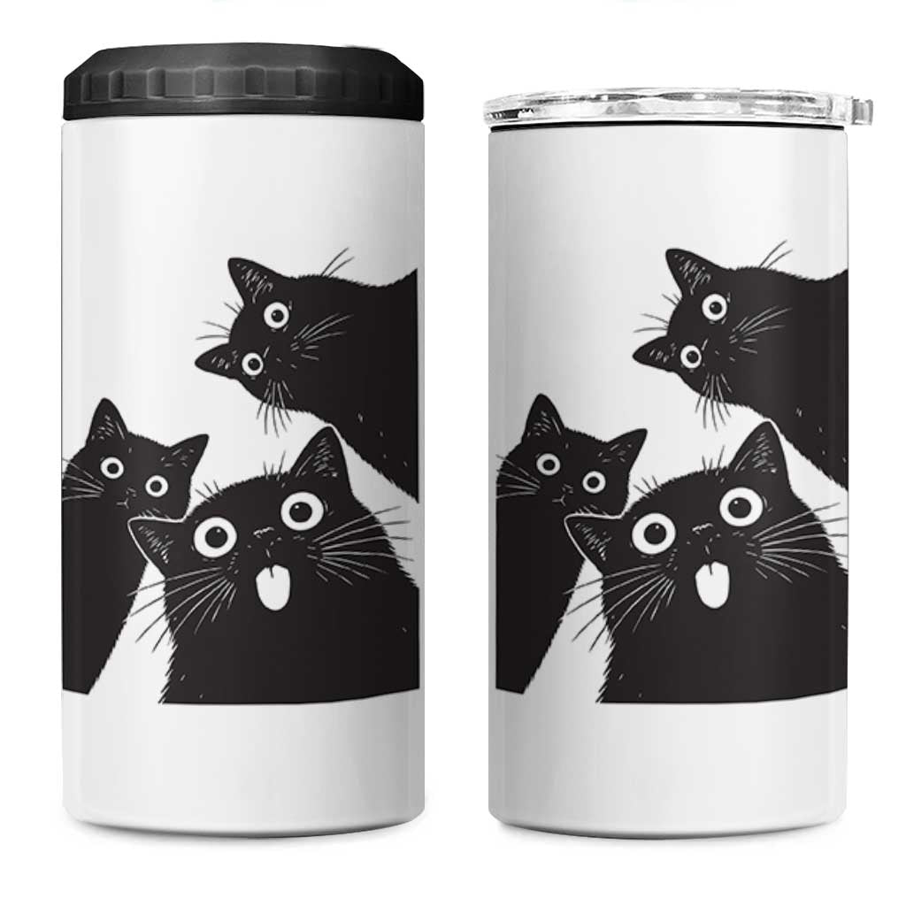 Funny Japanese Black Cat Is Watching You 4 in 1 Can Cooler Tumbler Cat Lover