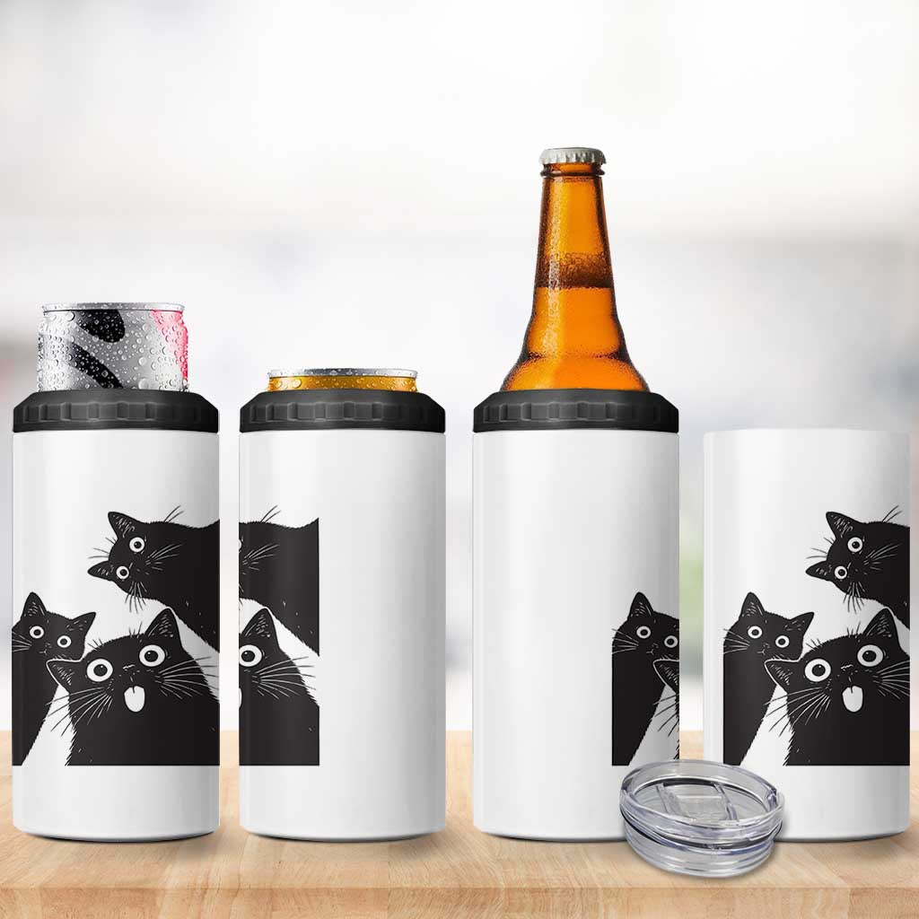 Funny Japanese Black Cat Is Watching You 4 in 1 Can Cooler Tumbler Cat Lover