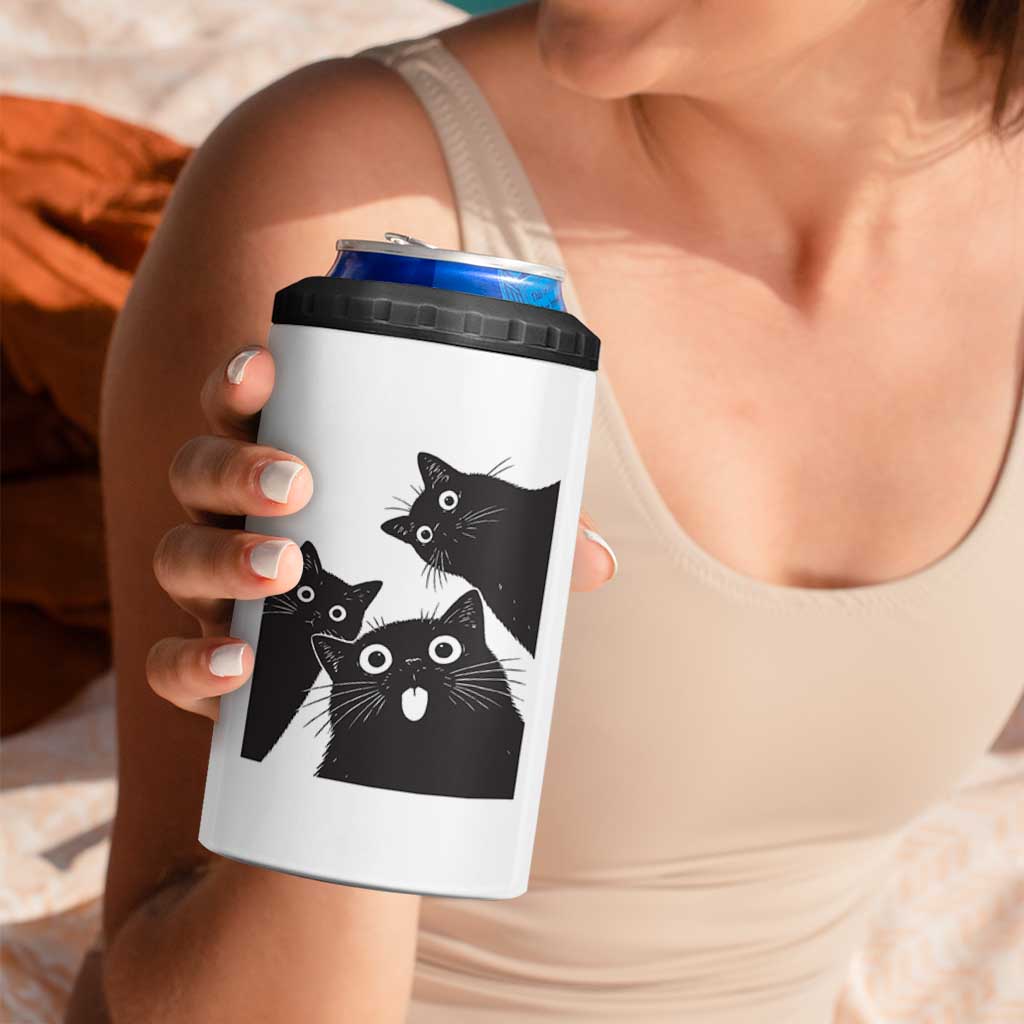 Funny Japanese Black Cat Is Watching You 4 in 1 Can Cooler Tumbler Cat Lover