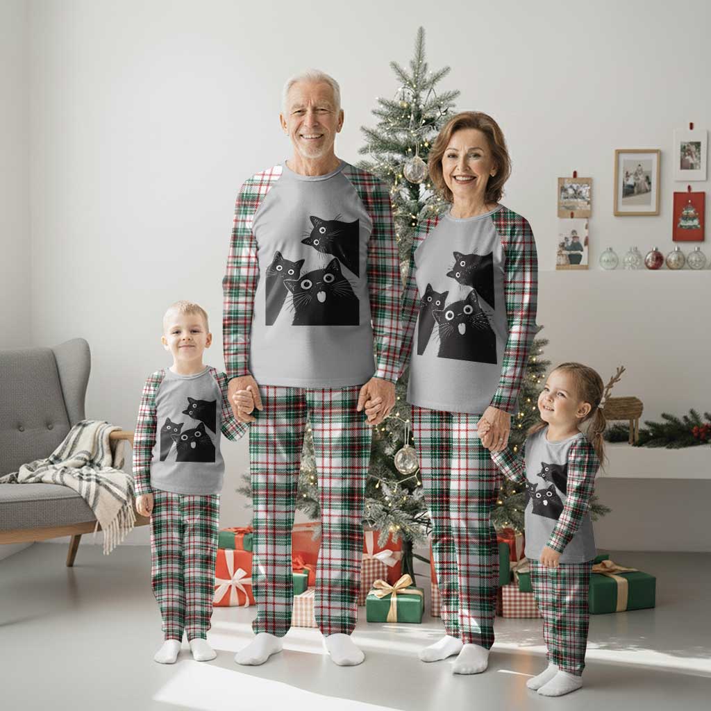 Funny Japanese Black Cat Is Watching You Plaid Pajama Set Cat Lover