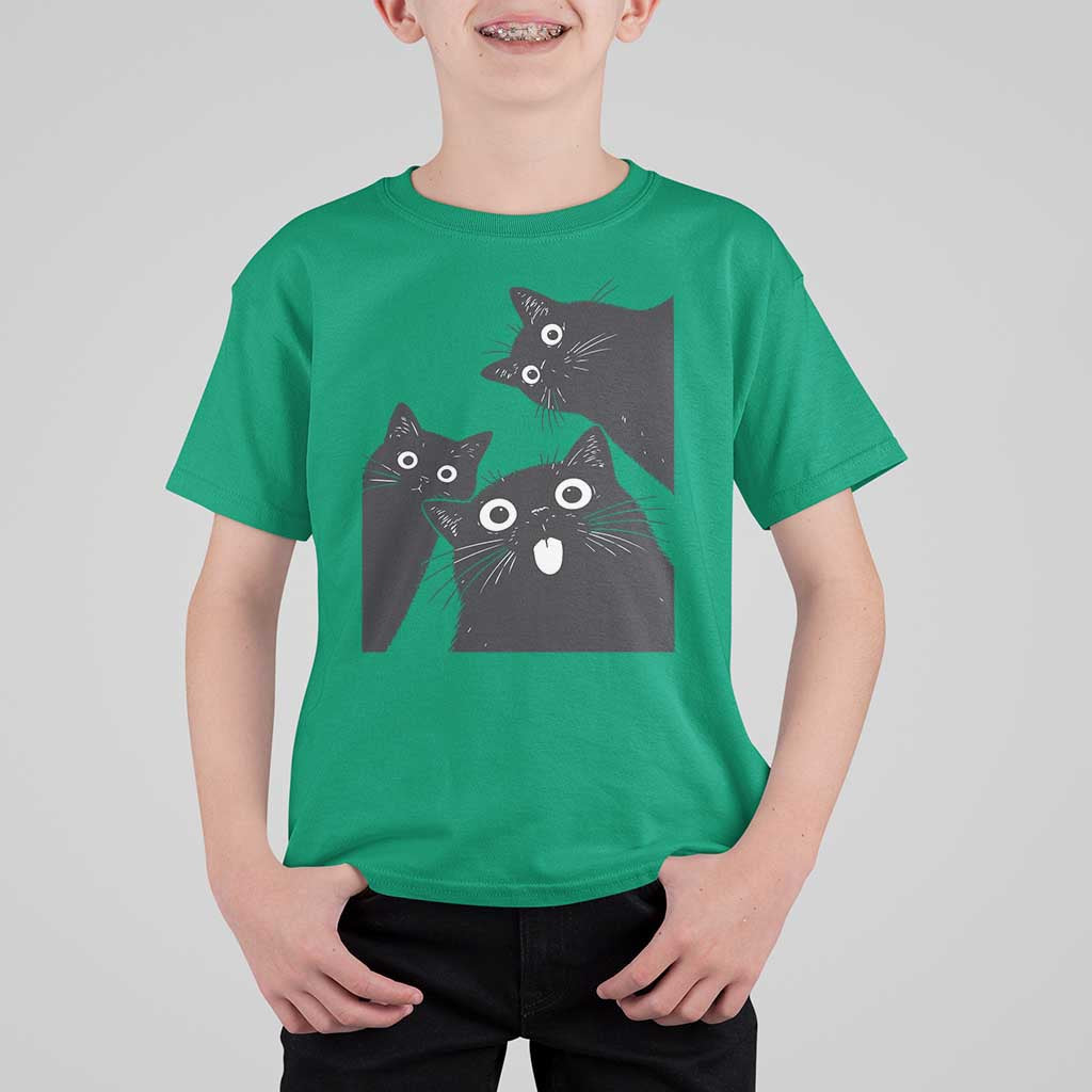 Funny Japanese Black Cat Is Watching You T Shirt For Kid Cat Lover