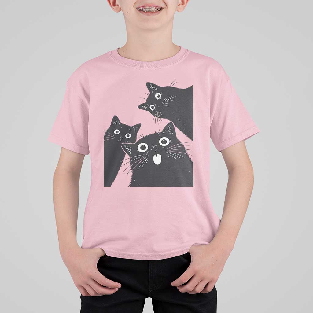 Funny Japanese Black Cat Is Watching You T Shirt For Kid Cat Lover