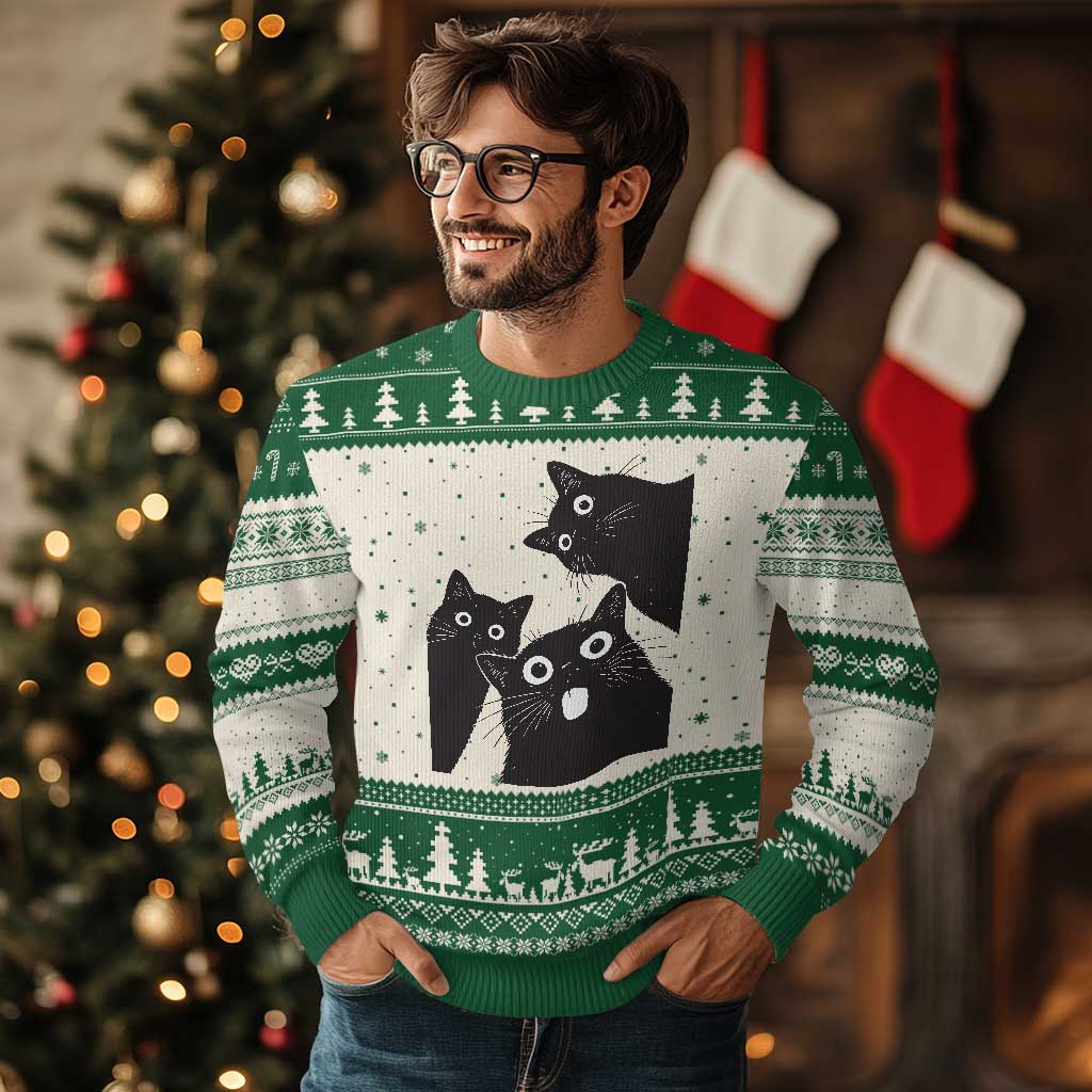 Funny Japanese Black Cat Is Watching You Ugly Christmas Sweater Cat Lover