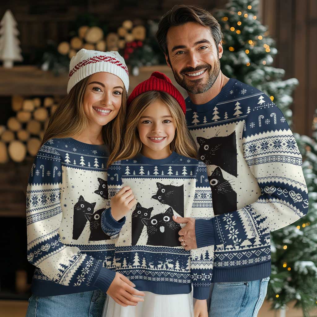 Funny Japanese Black Cat Is Watching You Ugly Christmas Sweater Cat Lover