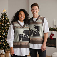 Funny Japanese Black Cat Is Watching You V-Neck Knit Sweater Vest Cat Lover